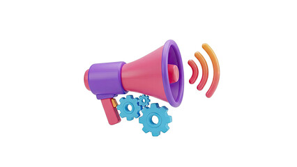 3D Megaphone with Gears and Sound Waves