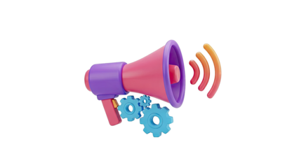 3D Megaphone with Gears and Sound Waves