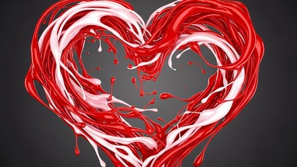 Vibrant red and white heart shape with liquid splashes