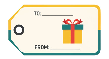 Vibrant gift tag illustration featuring a colorful ribbon, space for To and From.
