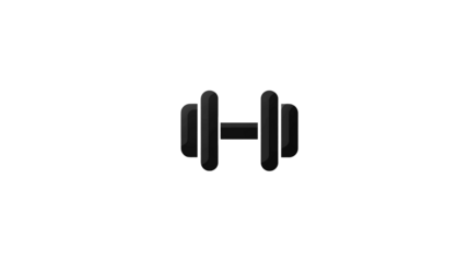 Minimalist black dumbbell icon on a clean transparent background, representing weightlifting, fitness, and strength training, vector-style