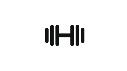 Minimalist black dumbbell icon on a clean transparent background, representing weightlifting, fitness, and strength training, vector-style