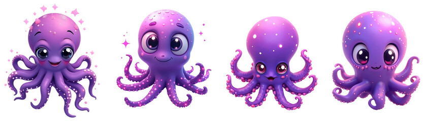 Funny purple octopus on transparent background
