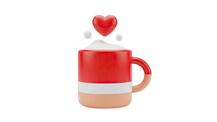 3D Render of a Red Mug with Whipped Cream and Heart