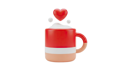 3D Render of a Red Mug with Whipped Cream and Heart