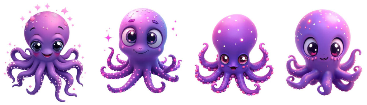 Funny purple octopus on transparent background
