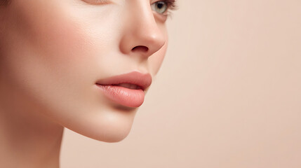 Profile of a woman's face with smooth skin and soft lighting