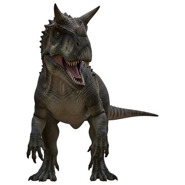 Carnotaurus Dinosaur Front View 3D Illustration Isolated on White Background"