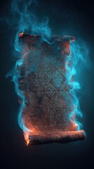 Mysterious scroll illuminated with glowing light and artistic designs