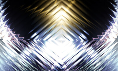 Luxury Metallic Glass Diamond Shape with Glowing Geometric Light Abstract Background
