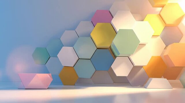 Geometric hexagon pattern creates a modern and colorful background with space for product placement.