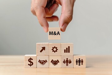 Hand holding a wooden cube symbolizing a business puzzle and solution concept