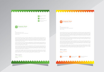 Letterhead template design with green and yellow color. Simple and Professional business letterhead design template. Letterhead template in flat style and geometric shape.