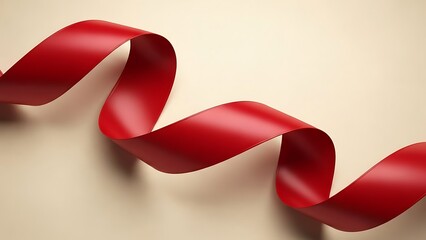 Vibrant red ribbon flowing across beige background