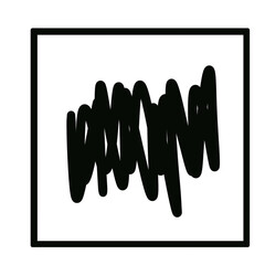 Black scribble drawing inside a bold square frame