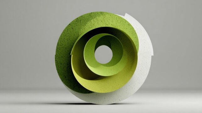 Striking green and white sculpture representing nature and harmony in a cyclic plan for creative and artistic expression