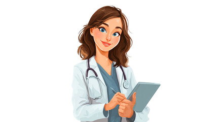 Smiling female doctor holding digital tablet medical professional illustration healthcare worker portrait isolated on white background