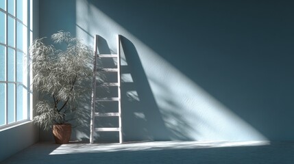 Ladder leaning against a wall signifying support and structure in the journey towards personal growth