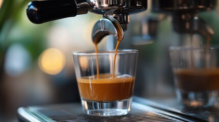 Espresso machine pouring coffee into glass