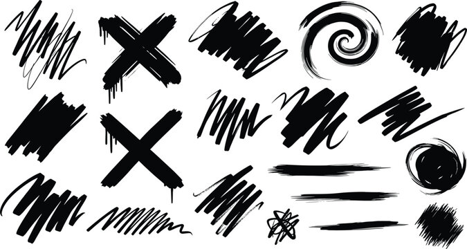 Black Ink Brush Strokes and Scribble Textures vector illustration