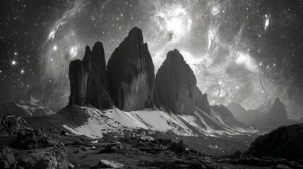 Dramatic Jagged Mountain Peaks Silhouette Against A Starry Night Sky