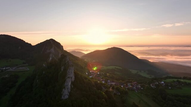 Aerial view of Vrsatec hill in Slovakia - Sunset
