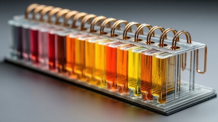 Vibrant row of colored liquids in clear vials representing a mini-break planner for organizing daily activities