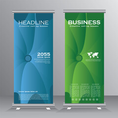 Green and blue roll up banner template, vertical banner design, vertical banner template, Presentation and Brochure. Vector template, Vector eps 10.