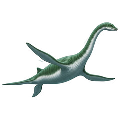 Green Plesiosaur Swimming Up 3D Illustration Isolated on White Background"