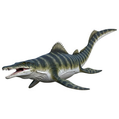 Striped Mosasaurus Marine Reptile 3D Illustration Isolated on White Background"