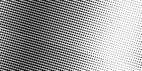 Squared halftone texture background. Check dot faded gradation wallpaper. Black and white square pixels. Fabric seamless pattern with textile mesh texture, black on white background.  