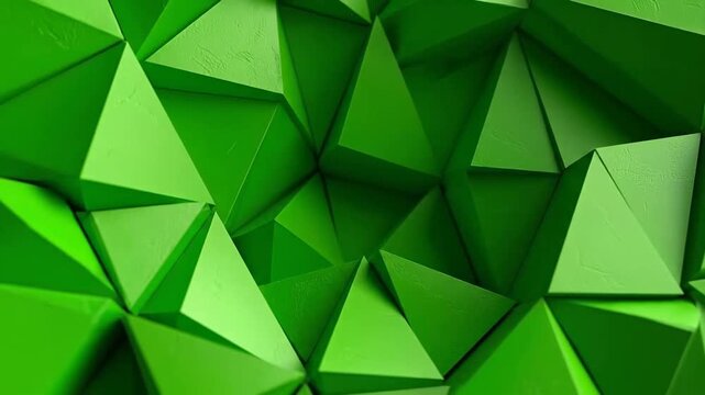 Abstract geometric background with green triangular facets creating a textured surface.