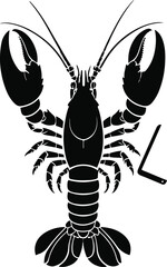  A lobster as a seafood kitchen supervisor holding a clipboard, upright simplified pose, flat vector art, minimal detail, solid colors only, thick black outline, no lighting, no texture, white backgro