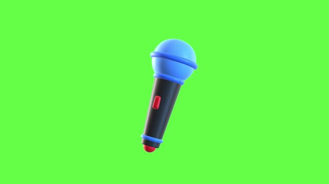 4K motion graphic 3D animation of microphone icon rotating on chroma key green screen background.