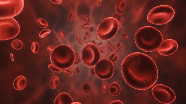 A close-up view of red blood cells flowing through a vein
