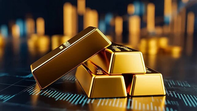 Gold bars on reflective surface