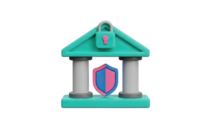 3D Icon of Bank Security with Lock and Shield