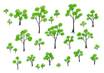 Hand drawn watercolor green tree illustration set　手書きの木と森のイラストセット