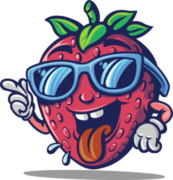 strowberry smile with glasses cartoon funny vector drawing