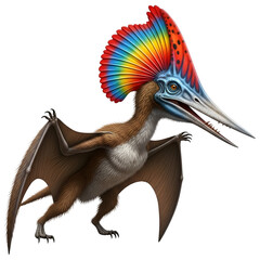 Colorful Tapejara Pterosaur Walking Isolated on White Background