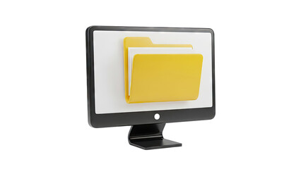 3D Render of a Computer Monitor Displaying a Yellow Folder Icon