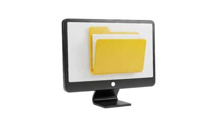 3D Render of a Computer Monitor Displaying a Yellow Folder Icon