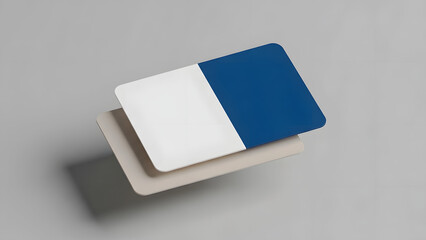 Minimal Abstract Card Layers Mockup with Blue and White Floating Design.