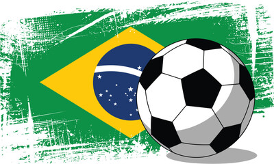 Soccer ball on Brazilian flag background with grunge texture