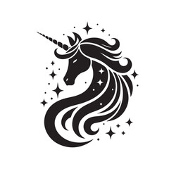 Unicorn silhouette logo with stars and magical design © Sopon