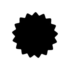 Sticker shape. Black zigzag sticker isolated on white background. Starburst circle stiker. Discount label buble. Round sale bubble. Scallop stamp. Icon tag price. Offer badge. Vector illustration