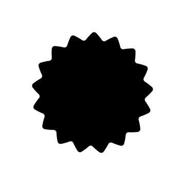 Sticker shape. Black zigzag sticker isolated on white background. Starburst circle stiker. Discount label buble. Round sale bubble. Scallop stamp. Icon tag price. Offer badge. Vector illustration