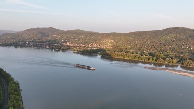 Aerial view of the Dunaj River and the ancient city of Vysehrad in Hungary