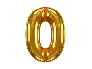 Golden Foil Balloon Number 0. Realistic 3D Isolated Zero on Transparent Background