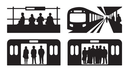 Black Silhouettes of People Riding Subway Train